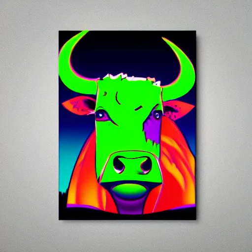 Image similar to synthwave chromatic cow face, detailed face, sharp focus