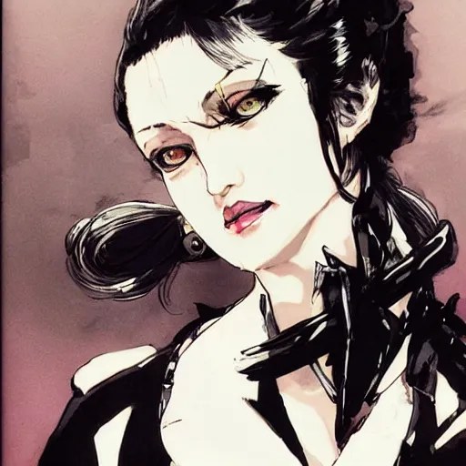 Image similar to regal - looking woman with pigtails, yoji shinkawa