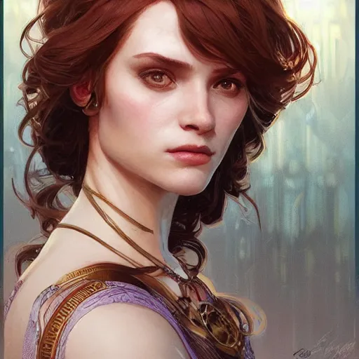 Prompt: portrait of circe, intricate, headshot, highly detailed, digital painting, artstation, concept art, sharp focus, cinematic lighting, illustration, art by artgerm and greg rutkowski, alphonse mucha, cgsociety