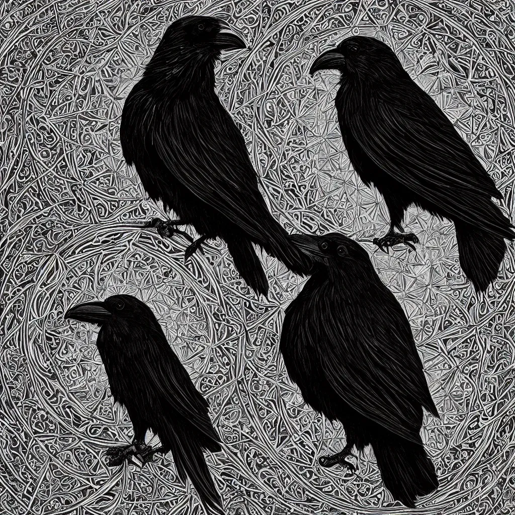 Image similar to an image of a raven, sacred geometry, symmetrical, 8 k, detailed, photorealism