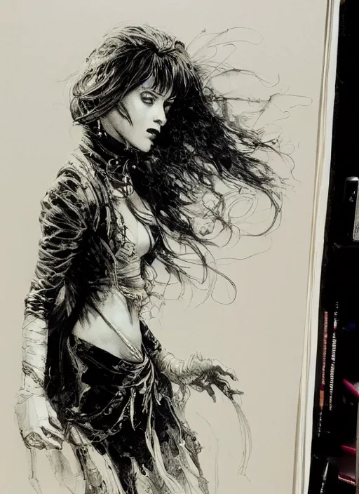 Prompt: portrait of carmilla the vampiress, pen and ink, intricate line drawings, by craig mullins, ruan jia, kentaro miura, greg rutkowski