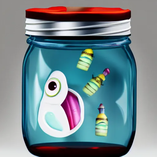 Image similar to cute monster in a jar, product photography, centered, studio lightning