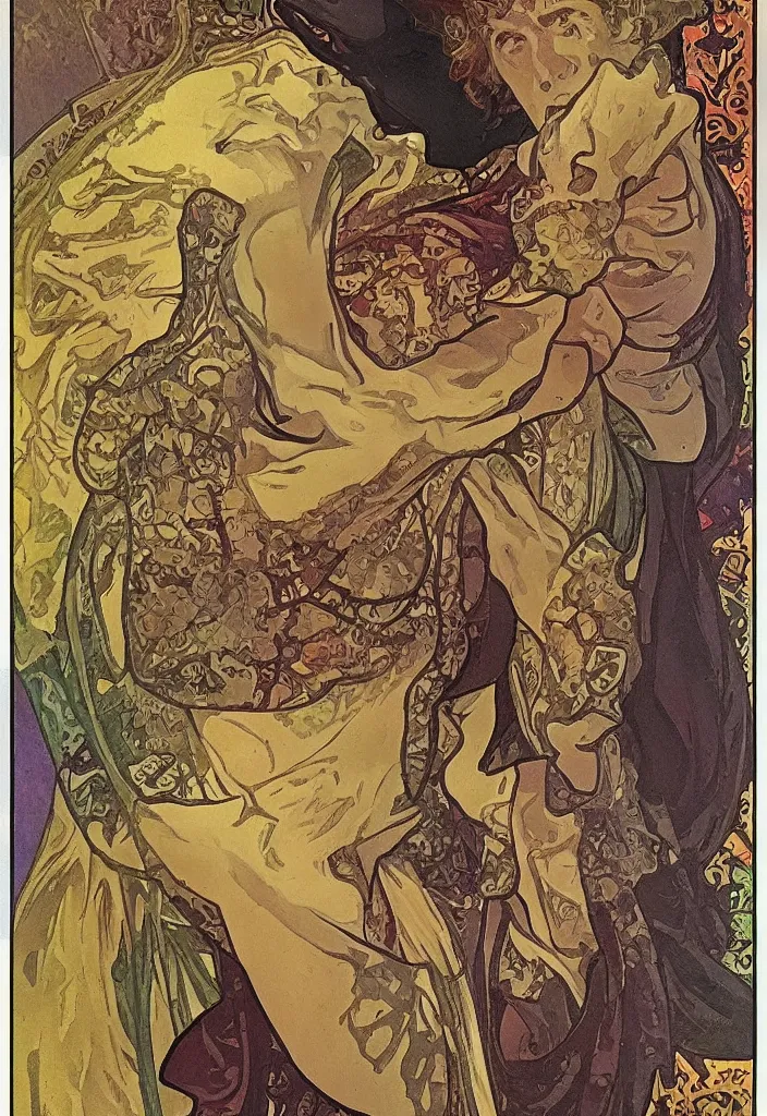 Prompt: Jurgen Schmidhuber as the Devil on a tarot card, tarot in art style by Alphonse Mucha