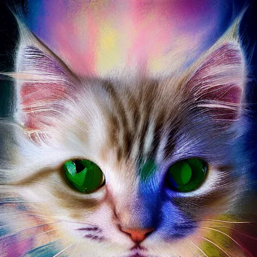 Image similar to a cream-colored maine coon kitten, digital art, geometric shapes and pastel colors explore the relationship between positive and negative space, as well as the tension between flatness and depth.