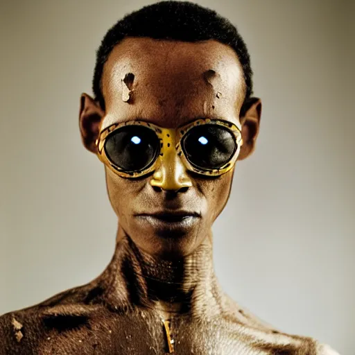 Prompt: An Ethiopian cyborg, portrait, by Davide Sorrenti, David Bailey, Hiro