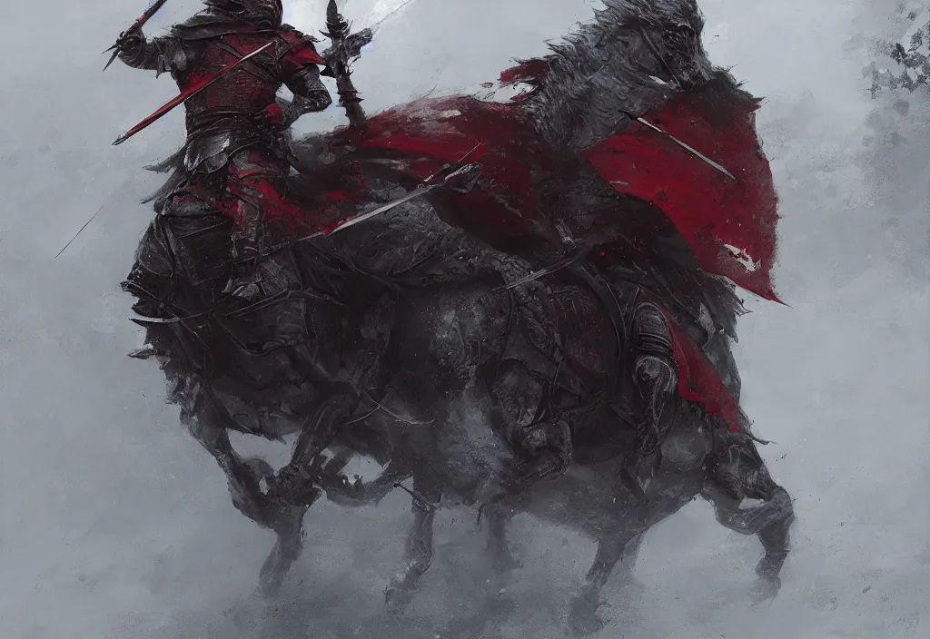 Image similar to rhaegar targaryen, artstation, jakub rozalski, high detail, dramatic lighting