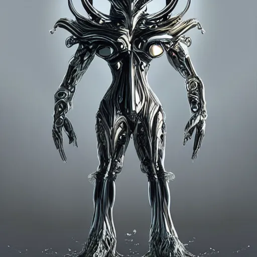 Prompt: an alien taking form of a metallic poseidon, sci-fi art, stunning, gorgeous, epic, much detailed, much wow, masterpiece