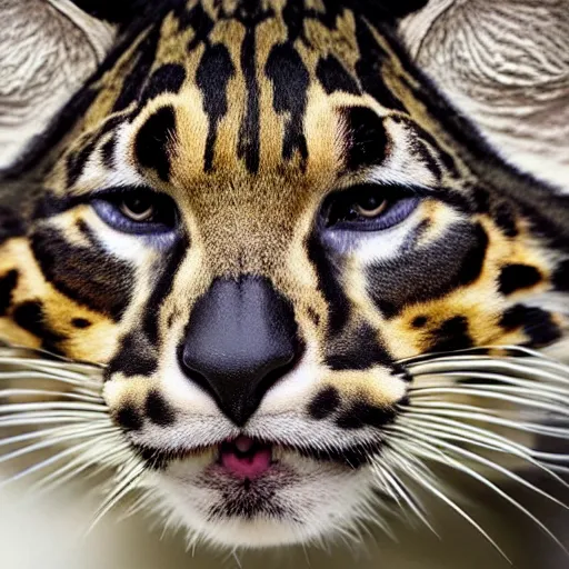 Prompt: a clouded leopard wearing a flat cap, national geographic, highly detailed