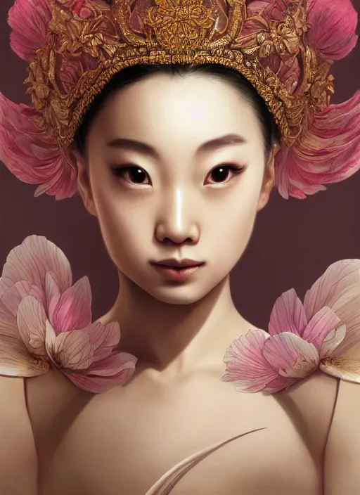 Image similar to hyperrealistic photography of a highly detailed and symmetrical gorgeous asian female ballerina in the style of vargas and wlop, highly detailed, face symmetry, highly realistic hands, masterpiece, award - winning, sharp focus, intricate concept art, ambient lighting, 8 k, artstation