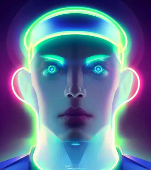 Image similar to symmetry!! european prince o. technology, solid cube of light, hard edges, product render retro - futuristic poster scifi, lasers and neon circuits, handsome european prince, intricate, elegant, highly detailed, digital painting, artstation, concept art, smooth, sharp focus, illustration, dreamlike, art by artgerm