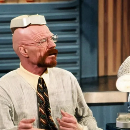 Image similar to A still of Walter White as a guest on Tonight With Johnny Carson, 1970s, colour