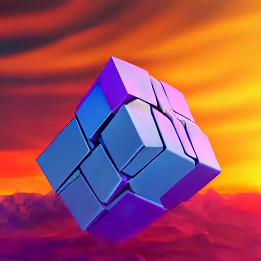 Prompt: the cube, from transformers, hyperreal, trending on artstation, vaporwave theme