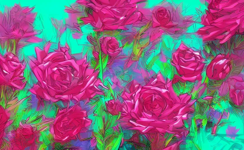 Image similar to flowers, retrowave epic art, trending on art station