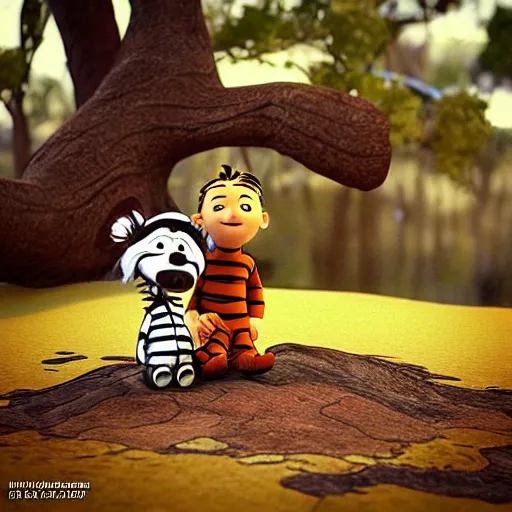 Prompt: “Pixar Calvin and Hobbes. 3d rendered. Highly detailed. Scene from a movie”