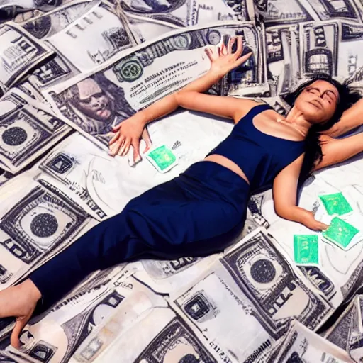 Image similar to a woman floating on money