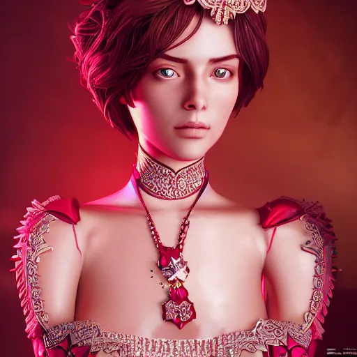 Image similar to portrait of wonderful princess of ruby with fair skin, ornate 8 k gorgeous intricate detailed, accent lighting, dramatic light, octane render