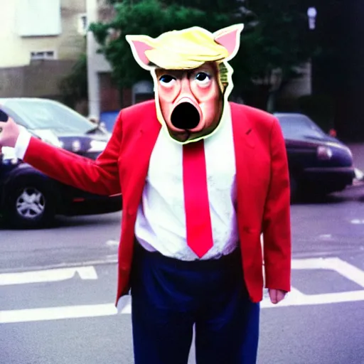 Prompt: A pig dressed up as Donald Trump, old photo, 35 mm, film shot
