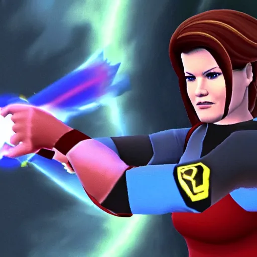 Prompt: Captain Janeway as a fighter in Super Smash Bros Melee, gameplay screenshot