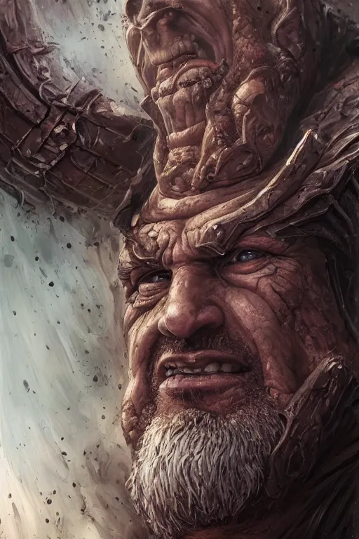 Image similar to closeup portrait shot of olivier richters as destruction of the endless, the sandman, herculean thanos, conan the barbarian, highly detailed, digital painting, artstation, concept art, soft focus, depth of field, artgerm, tomasz alen kopera, peter mohrbacher, donato giancola, wlop, boris vallejo