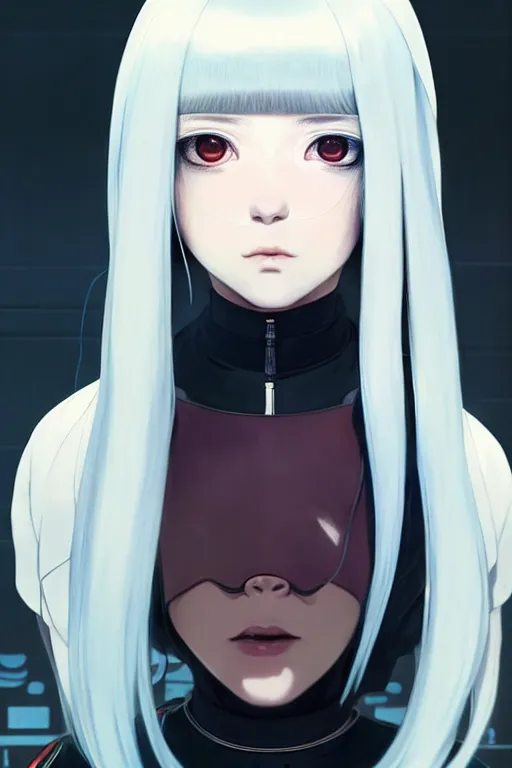 Image similar to portrait Anime cyborg girl in nun clothes, cyberpunk, holy church cute-fine-face, white-hair pretty face, realistic shaded Perfect face, fine details. Anime. realistic shaded lighting by Ilya Kuvshinov katsuhiro otomo ghost-in-the-shell, magali villeneuve, artgerm, rutkowski, WLOP Jeremy Lipkin and Giuseppe Dangelico Pino and Michael Garmash and Rob Rey