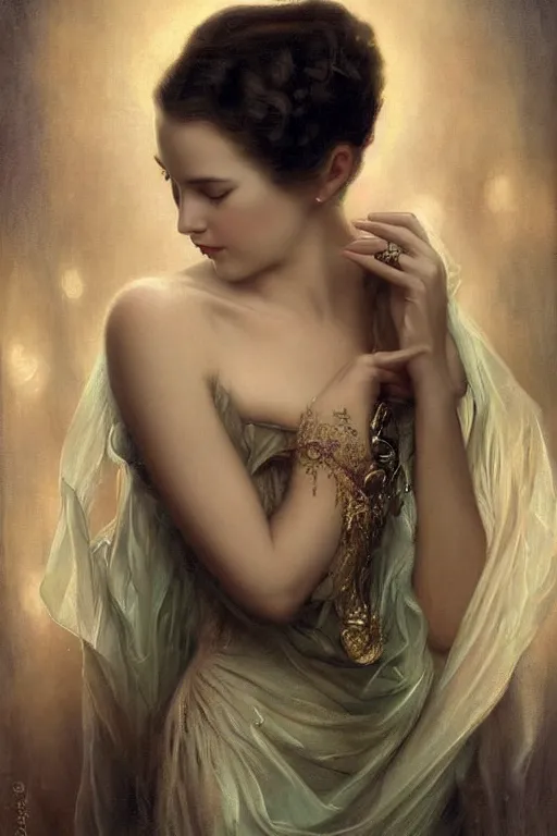 Prompt: a young and extremely beautiful grace kelly infected by night by tom bagshaw in the style of a modern gaston bussiere, art nouveau, art deco, surrealism. extremely lush detail. melancholic night scene. perfect composition and lighting. profoundly surreal. high - contrast lush surrealistic photorealism. sultry and mischievous expression on her face.