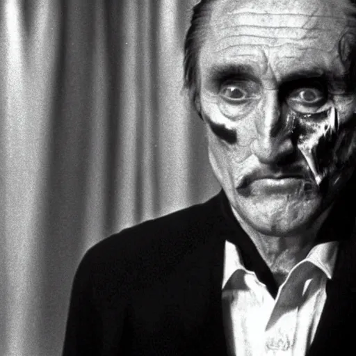 Image similar to Film still of Dennis Hopper in Twin Peaks (1990), evil spirit in the Black Lodge from Twin Peaks (1990 tv series), eerie photography, lynchian