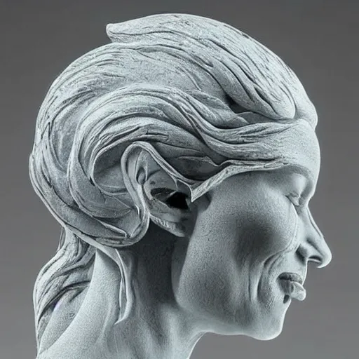 Prompt: A beautiful sculpture of a person in profile, with their features appearing both in front of and behind their head. ice carving by Roger Dean dreadful