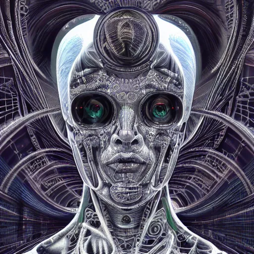 Prompt: ''marble full bodied cyborg with the inside visible hyperrealistic sci fi cyberpunk 4k intricate detail alex grey''fu
