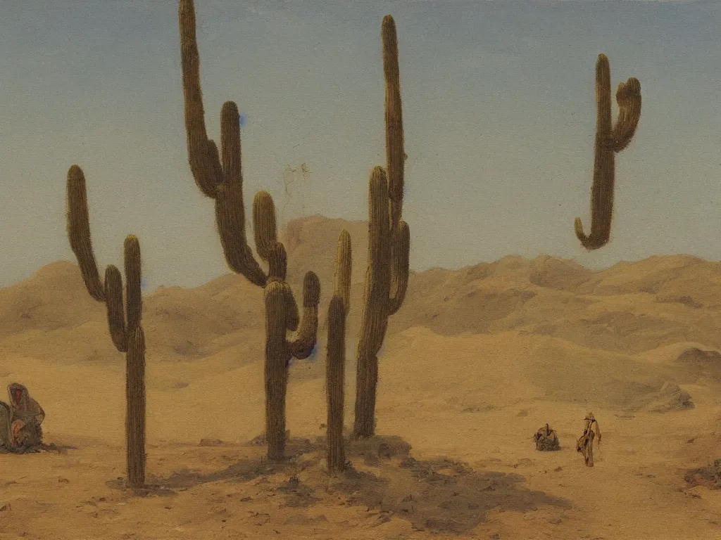 Image similar to scene with figure in the desert. painting by ernst steiner