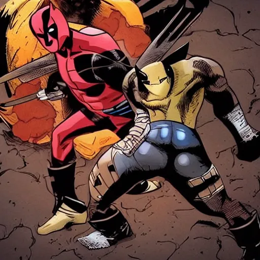 Image similar to dead pool fighting wolverine