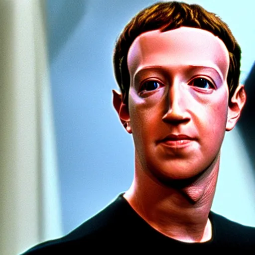 Prompt: a still of mark zuckerberg playing data in star trek : the next generation ( 1 9 8 7 )