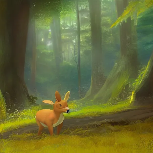 Image similar to concept art painting of an anthropomorphic chubby doe wearing yellow robes, in the deep forest, realistic, detailed, cel shaded, in the style of makoto shinkai and greg rutkowski and james gurney