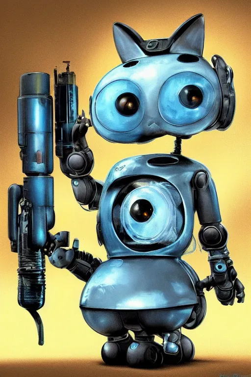 Prompt: a cute cat robot, futuristic, painted by wally wood and matt jefferies, trending on artstation, steam punk, bright macro view pixar, award - winning, blueprint, chillwave, realism