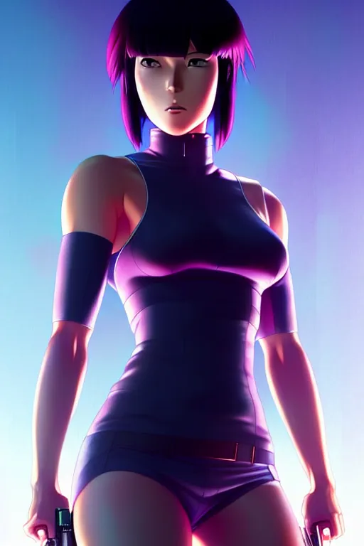 Image similar to a fullbody portrait of motoko kusanagi the major ghost in the shell : : stand alone complex, under repairs, maintenance : : by ilya kuvshinov, rossdraws, artgerm, sola digital arts, anti aliasing, raytracing : :