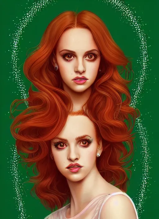 Image similar to full body portrait of teenage cheryl blossom, bangs, green eyes, mischievous expression, red hair, sultry smirk, bangs and wavy hair, 1 9 8 0 s, intricate, elegant, glowing lights, highly detailed, digital painting, artstation, concept art, smooth, sharp focus, illustration, art by wlop, mars ravelo and greg rutkowski