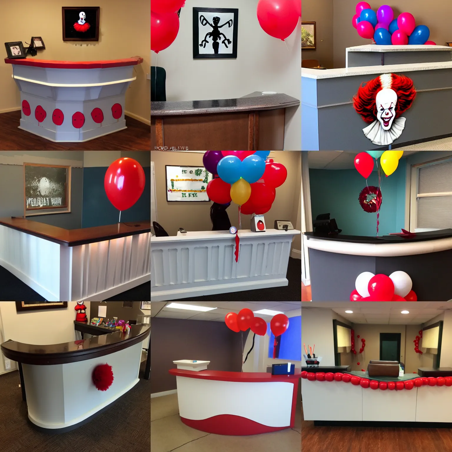 Prompt: Reception Desk styled on Pennywise