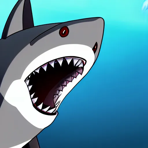 Prompt: A shocked wolf with shark teeth, trending on pixiv