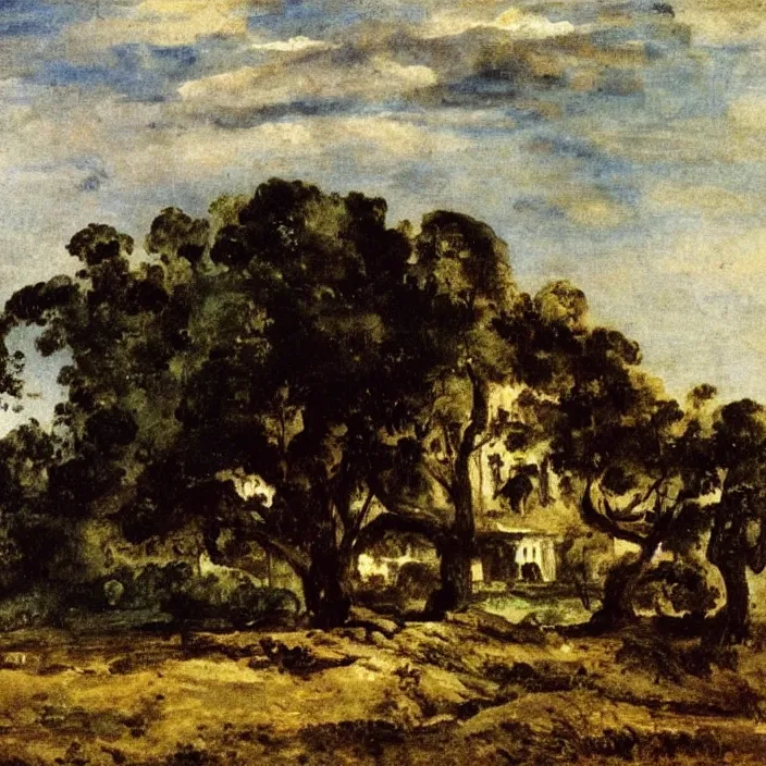 Prompt: a building in a serene landscape, by eugene delacroix