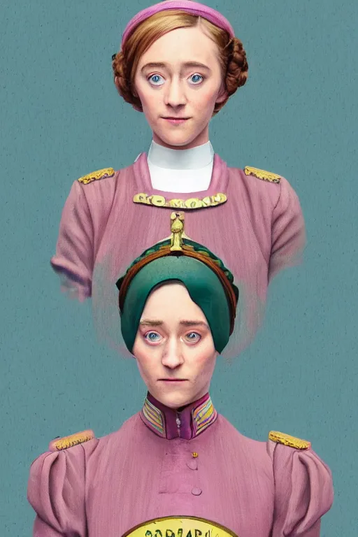 Prompt: concept art of Saoirse Ronan as Agatha in Wes Anderson's Grand Budapest Hotel