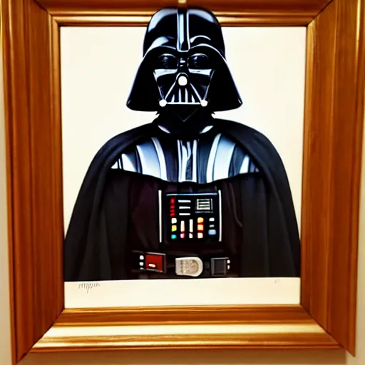 Image similar to colored pencil drawing of darth vader, portrait in the louvre