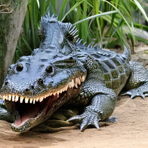 Image similar to baby in the alligator enclosure