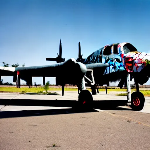 Image similar to Fairchild A-10 Thunderbolt covered in street art, in bone yard