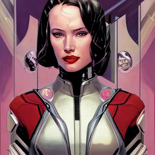 Prompt: portrait of a female android, by MARVEL comics and Joseph Christian Leyendecker and Sandra Chevrier