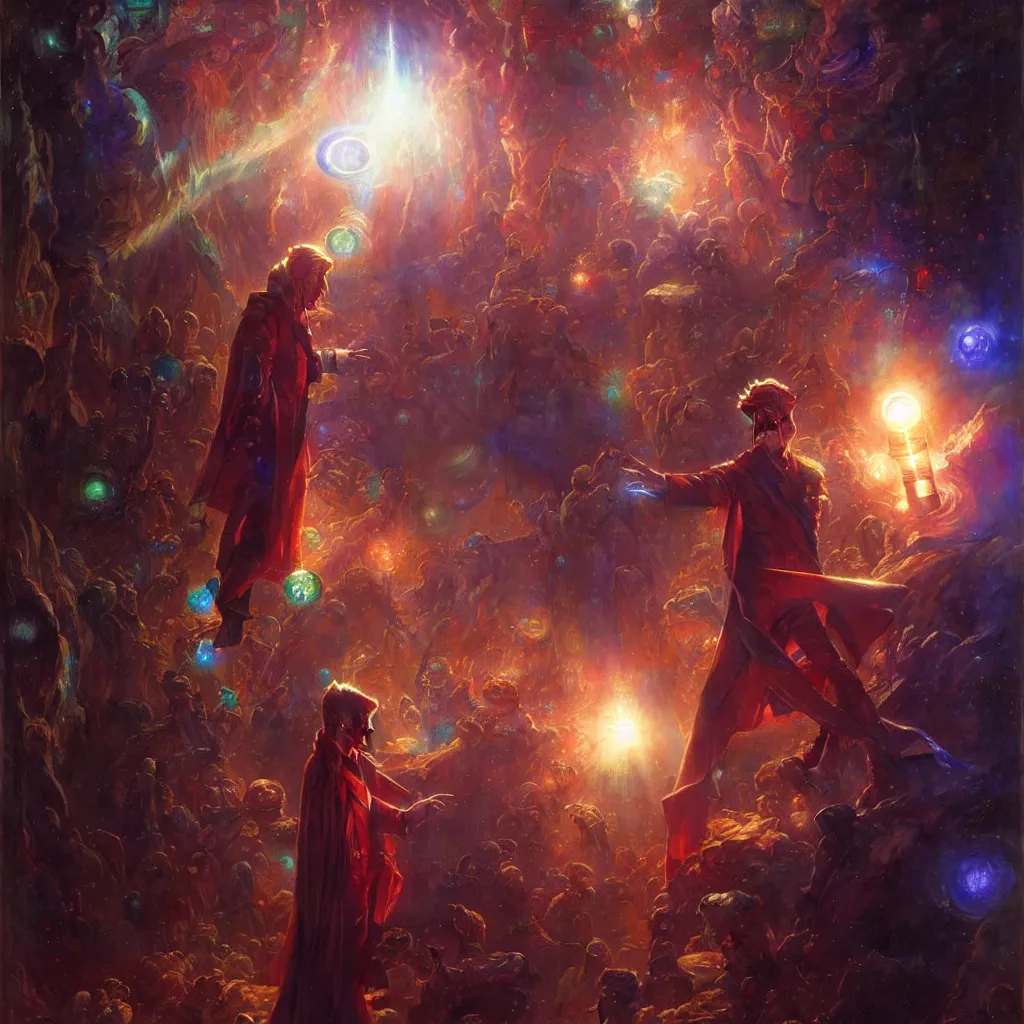 Image similar to david bowie as doctor who, radiant light, caustics, heroic, bright iridescent light, by gaston bussiere, bayard wu, greg rutkowski, maxim verehin