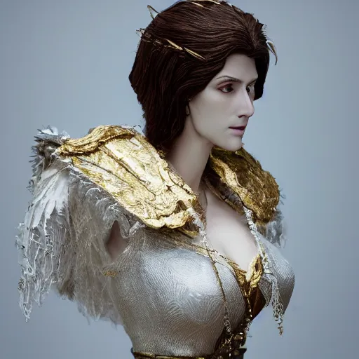 Image similar to photo taken of an epic intricate, ultra detailed, super realistic bust of a majestic gracious regal aristocratic brunette female vampire created by weta workshop, menacing, some zoomed in shots, photorealistic, sharp focus, white wall, extremely cold blueish colour temperature, 3 5 mm, f 1. 4, golden ratio