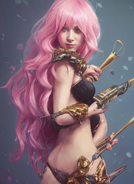 Image similar to seraphine, from league of legends, pink hair, musical instruments, au naturel, hyper detailed, digital art, trending in artstation, cinematic lighting, studio quality, smooth render, unreal engine 5 rendered, octane rendered, art style by klimt and nixeu and ian sprigger and wlop and krenz cushart