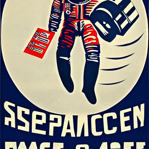 Image similar to space program propaganda poster, astronaut, soviet propaganda style