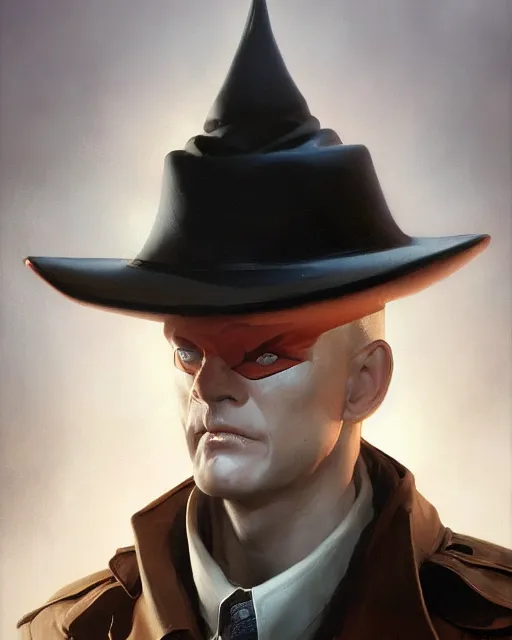 Image similar to detailed beautiful character portrait, chirs evans, wearing oversized black trench coat, ultra realistic, wide angle, dramatic lighting, v highly detailed by peter mohrbacher, hajime sorayama, wayne barlowe, boris vallejo, aaron horkey, gaston bussiere, craig mullins