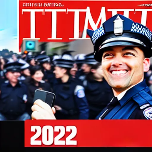 Prompt: smiling cop takes a selfie in front of a riot, time magazine 2 0 2 2, high detail, 8 k