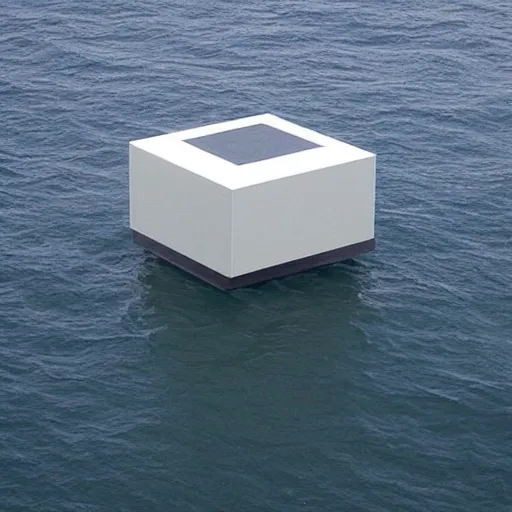 Image similar to A cube in the middle of the sea in the style of Richard Serra